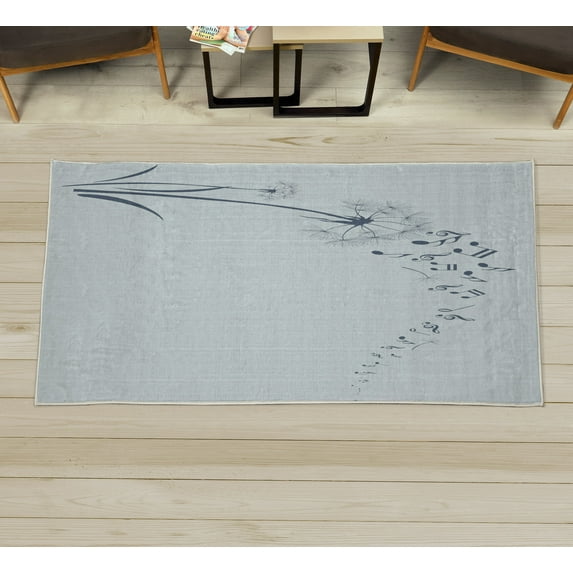 Music Decorative Rug, Flying Dandelions Notes Summer Spring Meadow Silhouette Softness Simple Print, Quality Carpet for Bedroom Dorm and Living Room, 6 Sizes, Pale Blue, by Ambesonne