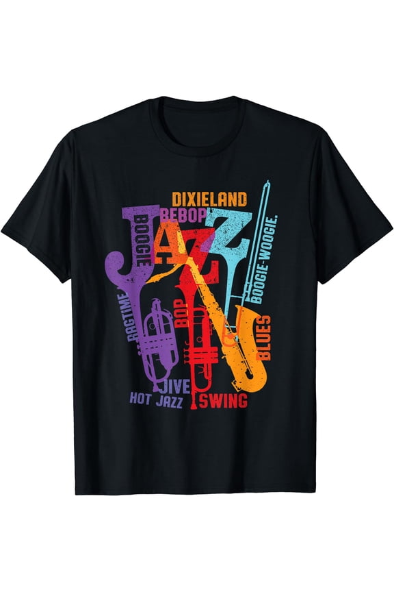Music Design for Jazz Dixieland, Swing, & Blues, Men & Women T-Shirt Black Medium