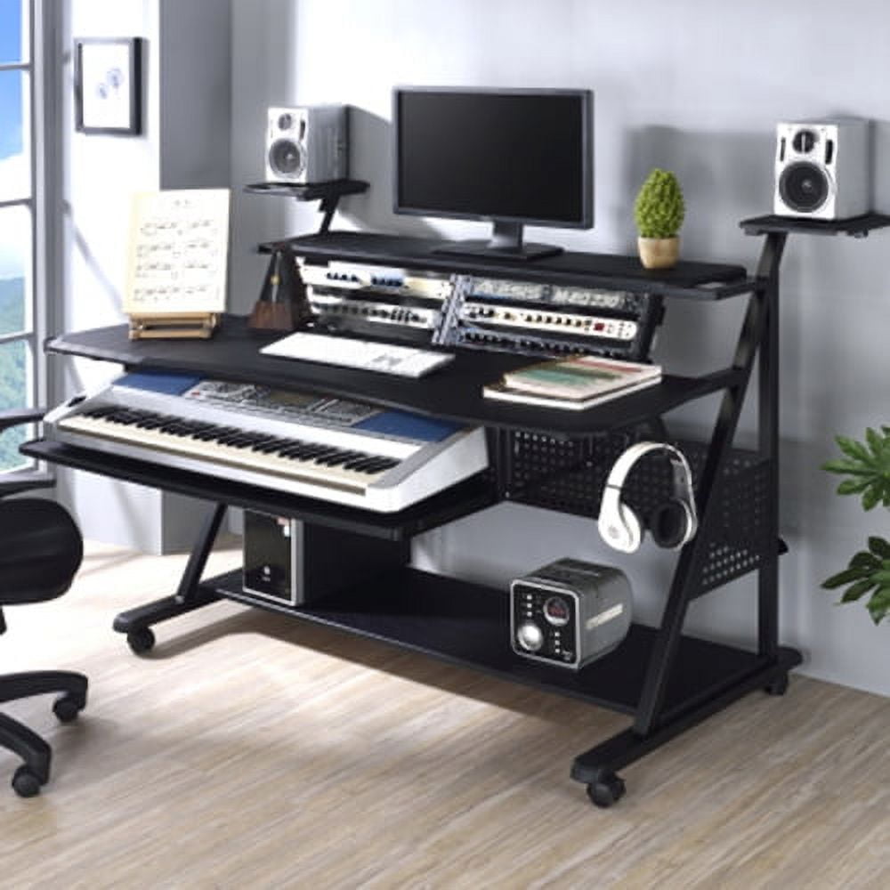 Music Desk, Computer Desk with Keyboard Tray, Studio Desk for Music  Production, Recording Studio Desk for Producer, Modern Work Study PC Desk  with Monitor Shelf, Black 