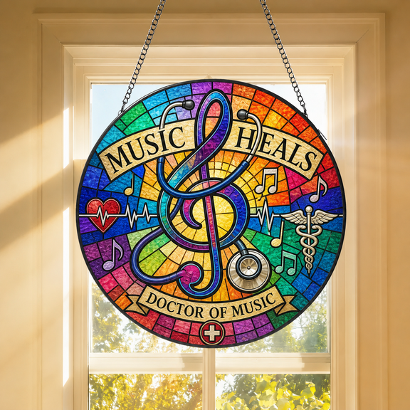 Music Doctor Suncatcher Window Hanging, Stained Glass Gift for Music Lover Doctor