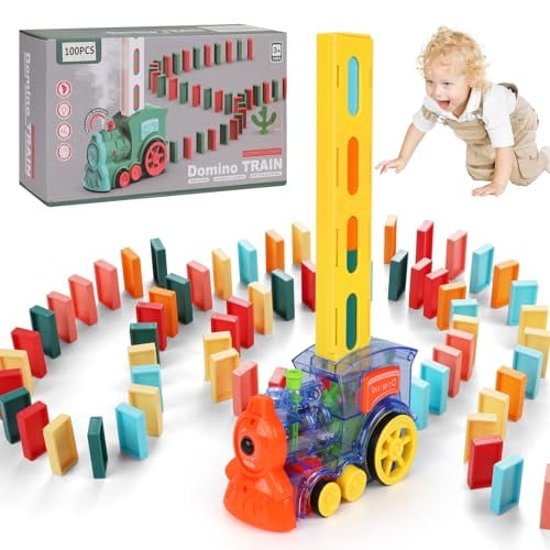 Music Domino Train Toy Set for Kids with 100 Pcs Dominoes,Automatic Laying,Kids Dominoes Blocks Building and Stacking Games Toys Gift for Boys Girls Ages 3+