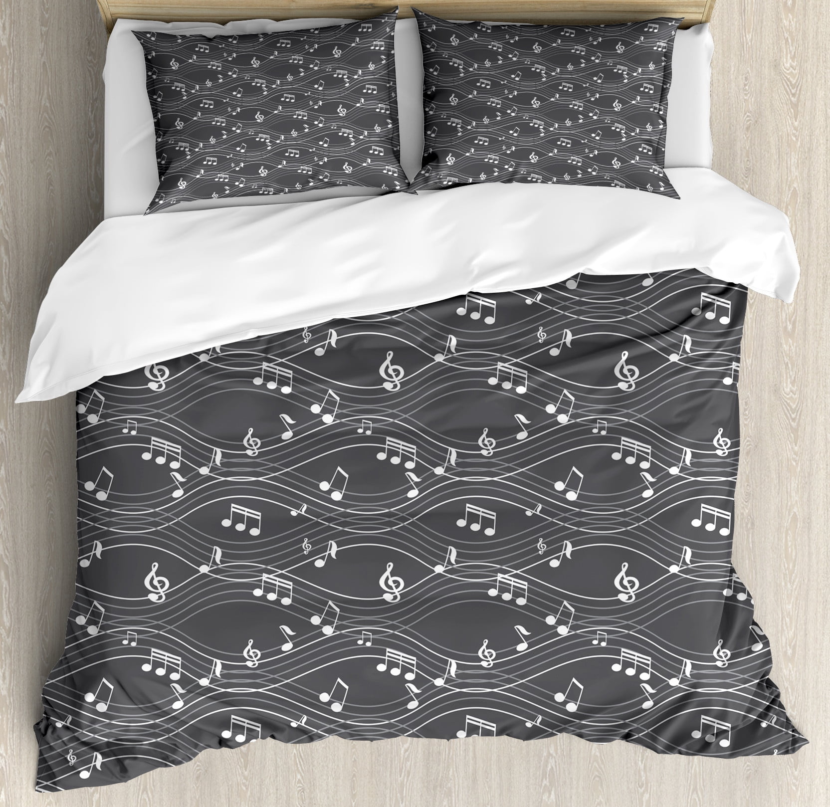 Music Note Bedspread Music Duvet Cover Set, Abstract Theme Wavy Stripes Musical Notes ...