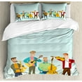thumbnail image 1 of Ambesonne Music Duvet Cover Set, Cartoon Happy Band Concert, Calking, Mint Green Multicolor, 1 of 3