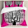 thumbnail image 1 of Music Duvet Cover Set, Composition Tree Nature Harmony Rhythm Illustration, Decorative 3 Piece Bedding Set with 2 Pillow Shams, King Size, Hot Pink Black White, by Ambesonne, 1 of 3