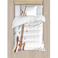 thumbnail image 1 of Music Duvet Cover Set, Doodle Style Illustration of Guitar Instrument with Musical Notes Hand Drawn Art, Decorative 2 Piece Bedding Set with 1 Pillow Shams, Twin Size, Blue Red Yellow, by Ambesonne, 1 of 3