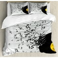 thumbnail image 1 of Music Duvet Cover Set, Flying Music Notes Abstract Design Disc Album Dancing Nightclub Print, Decorative 3 Piece Bedding Set with 2 Pillow Shams, Queen Size, Yellow Black Ivory, by Ambesonne, 1 of 3