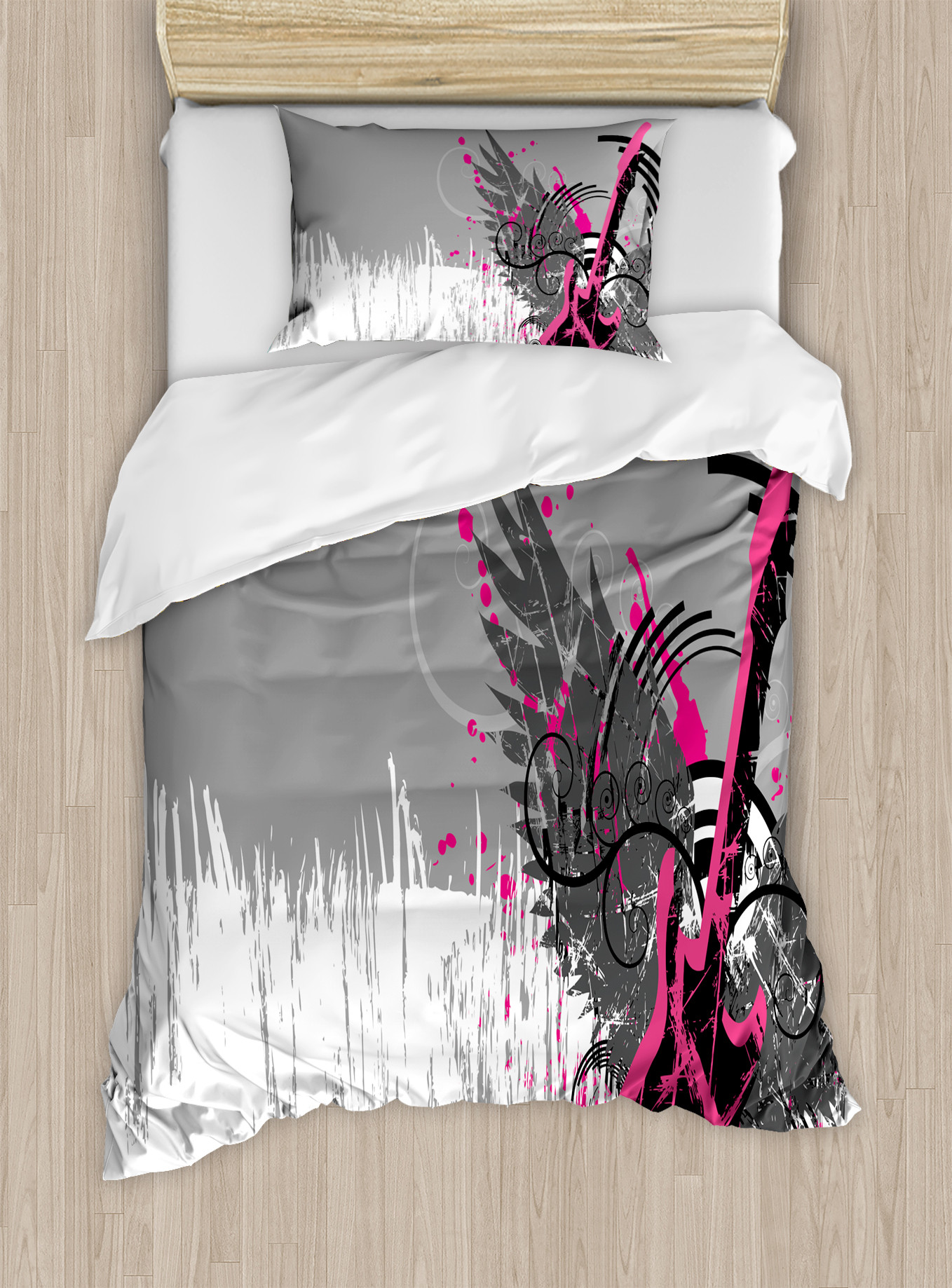 Music Duvet Cover Set, Guitar and Wings in Sketchy Grunge Background ...