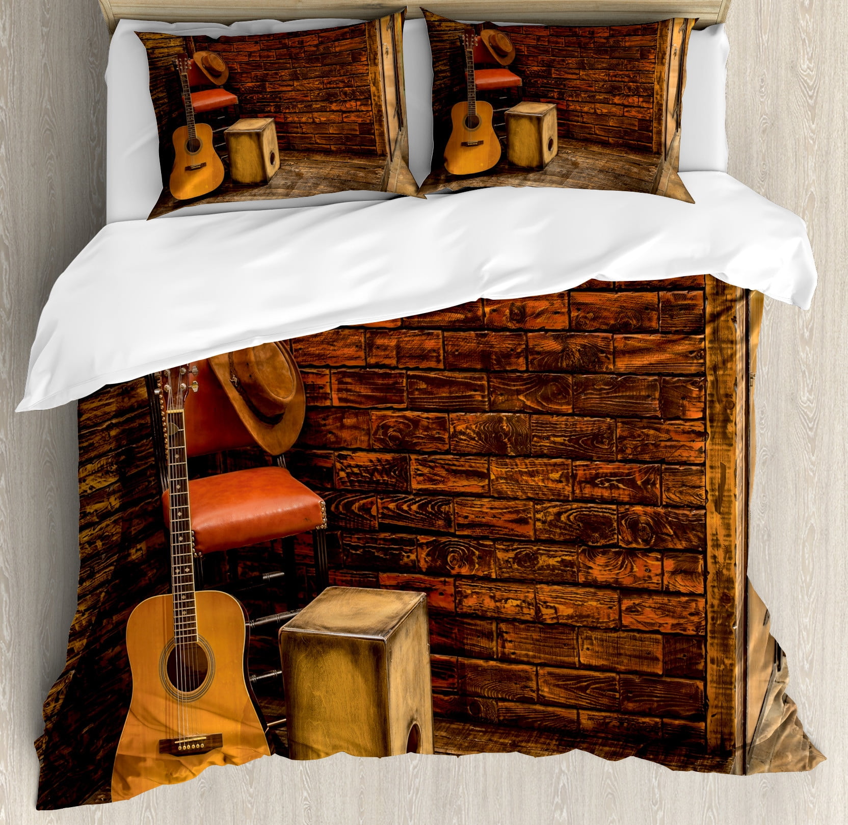 Queen Dark Orange Sand Brown Music Duvet Cover Set