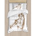 thumbnail image 1 of Music Duvet Cover Set, Jazz Man Playing Trumpet with a Pose Sketch Image Solo Show Art Print, Decorative 2 Piece Bedding Set with 1 Pillow Shams, Twin Size, Green Brown White, by Ambesonne, 1 of 3