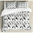 thumbnail image 1 of Music Duvet Cover Set, Monochrome Strings Various Types Acoustic and Electronic Guitar Cello Violin, Decorative 3 Piece Bedding Set with 2 Pillow Shams, Queen Size, Black White Grey, by Ambesonne, 1 of 3
