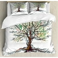 thumbnail image 1 of Music Duvet Cover Set, Musical Tree Autumnal Clef Trunk Swirl Nature Illustration Leaves Creative Design, Decorative 3 Piece Bedding Set with 2 Pillow Shams, Queen Size, White Brown, by Ambesonne, 1 of 3