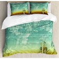 thumbnail image 1 of Music Duvet Cover Set, Old Aged Worn Single Trumpet Stands Alone Against a Faded Wall Jazz Theme Photo, Decorative 3 Piece Bedding Set with 2 Pillow Shams, Queen Size, Sea Green Brown, by Ambesonne, 1 of 3
