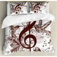 thumbnail image 1 of Music Duvet Cover Set Queen Size, Cute Floral Design with Treble Clef and Singing Flying Birds Sparrows Art, Decorative 3 Piece Bedding Set with 2 Pillow Shams, Chesnut Brown White, by Ambesonne, 1 of 3