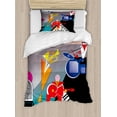 thumbnail image 1 of Music Duvet Cover Set Twin Size, Band of Stick Figures Performing on an Abstract Piano Jazz Club with Notes Background, Decorative 2 Piece Bedding Set with 1 Pillow Sham, Multicolor, by Ambesonne, 1 of 3