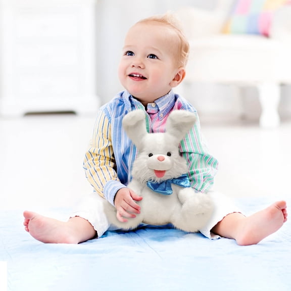 Music Easter Bunny Interactive Plush Toy, Waving Singing Soft Stuffed Animal with Floppy Ears for Playroom Bedroom Decor and Holiday Gift for Easter Birthday or Special Occasions