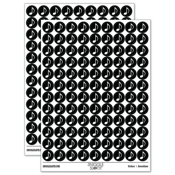 Music Eighth Note 200+ Round Stickers - Black - Gloss Finish - 0.50" Size