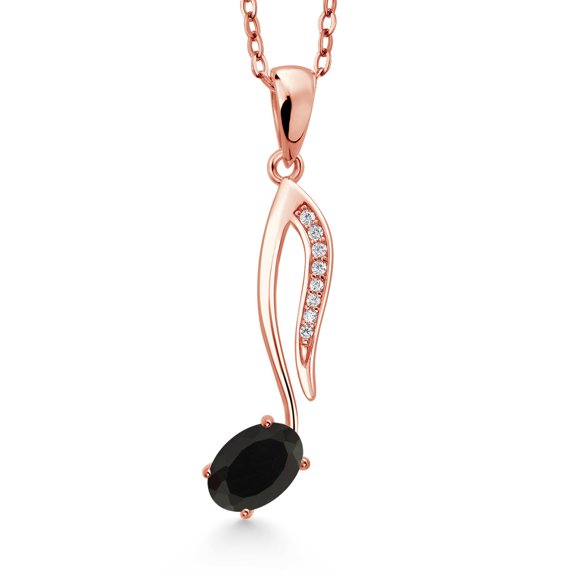 Music Eighth Note Jewelry Pendant Necklace Gift for Women By Keren Hanan | 18K Rose Gold Plated Silver | Black Onyx | 0.50 Cttw | Gemstone December Birthstone | Oval 6X4MM | with 18 inch Silver Chain