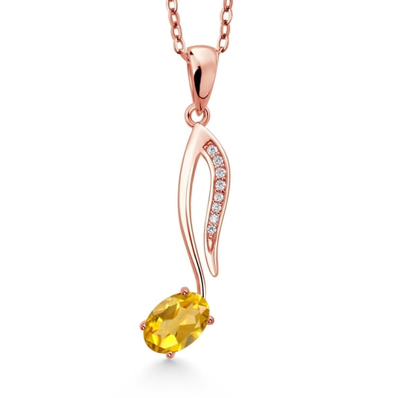 Music Eighth Note Jewelry Pendant Necklace Gift for Women By Keren Hanan | 18K Rose Gold Plated Silver | Yellow Citrine | 0.55 Cttw | November Birthstone | Oval 6X4MM | with 18 inch Silver Chain