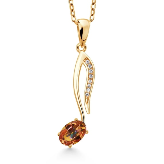 Music Eighth Note Jewelry Pendant Necklace Gift for Women By Keren Hanan | 18K Yellow Gold Plated Silver | Ecstasy Mystic Topaz | 0.60 Cttw | November Birthstone | Oval 6X4MM | with 18 inch Chain
