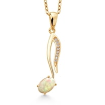 Music Eighth Note Jewelry Pendant Necklace Gift for Women By Keren Hanan | 18K Yellow Gold Plated Silver | Ethiopian Opal | 0.42 Cttw | October Birthstone | Oval Cabochon 6X4MM | with 18 inch Chain