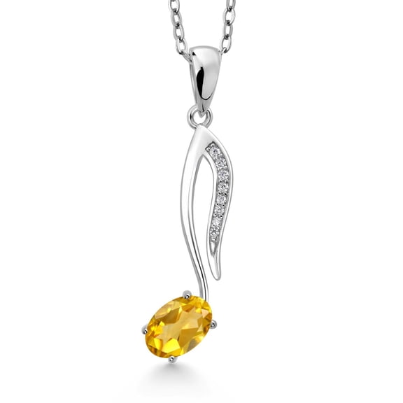 Music Eighth Note Jewelry Pendant Necklace Gift for Women By Keren Hanan | 925 Sterling Silver | Yellow Citrine | 0.55 Cttw | Gemstone Birthstone | Oval 6X4MM | with 18 inch Silver Chain