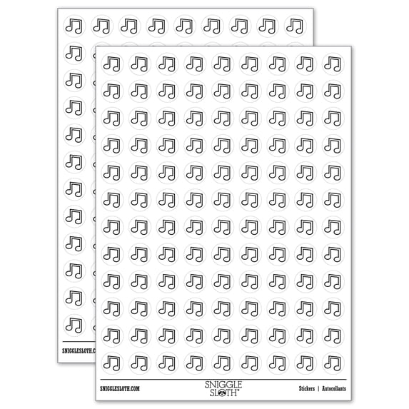 Music Eighth Notes Outline 200+ Round Stickers - White - Matte Finish - 0.50" Size