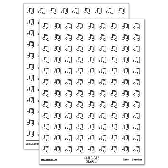 Music Eighth Notes Outline 200+ Round Stickers - White - Matte Finish - 0.50" Size