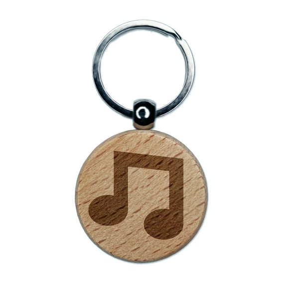 Music Eighth Notes Round Keychain Charm Tag - Engraved Wood