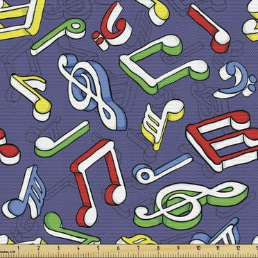 Ambesonne Music Fabric by the Yard Upholstery, Cartoon Colorful Notes, 2 Yards, Multicolor