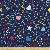 Music Fabric by the Yard, Hearts Notes Stars Melodic Inspiration Musical Lifestyle Rhythm in My Heart Design, Upholstery Fabric for Dining Chairs Home Decor Accents, 10 Yards, Multicolor by Ambesonne