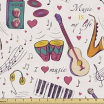 Ambesonne Music Fabric by the Yard Upholstery, Drums Speakers Records, 10 Yards, Multicolor