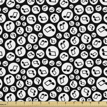 Ambesonne Music Fabric by the Yard Upholstery, Fun Notes Circular Hoops, 1 Yard, Black White