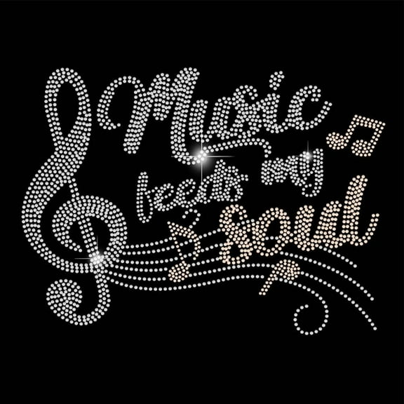 Music Feeds My Soul Iron on Rhinestones Transfer T-Shirt Heat Transfer Music Designs Stickers Rhinestone Bling Decals for Hoody Clothing Tote Bag DIY Art Craft Gifts Colorful