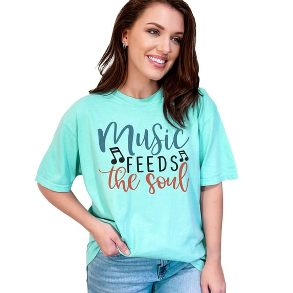 Music Feeds The Soul T-Shirt, Inspirational Music Tee, Positive Vibes Shirt, Uplifting Quote Top, Graphic Music Tee, Casual Wear, Chalky Mint Comfort Colors T-Shirt, Medium