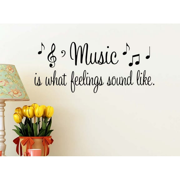 Music is What Feelings Sound Like 23 x 10 Music Wall Quote Baby Calligraphy Sticker Decal Art Decor Motivational Inspirational Decorative Lettering Love Hearts