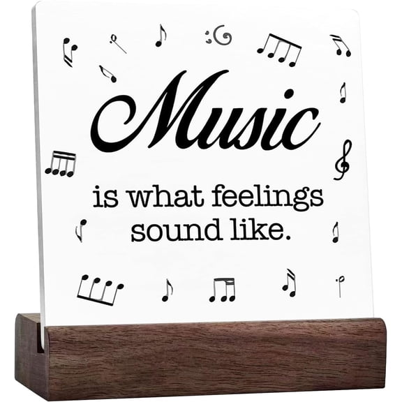 Music Is What Feelings Sound Like Desk Decor,Rustic Musical Plaque Desk Decorations For Home Bedroom Rustic Music Room Studio Desk Shelf Table Dec Ceramic Quote Plaque With Wooden Stand