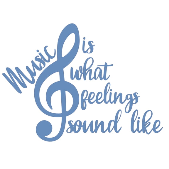 Music is What Feelings Sound Like with Floating Musical Notes Artwork Design for Living Room Vinyl Wall Decal - Inspirational Quotation and Beautiful Words about Loving Art for Musical Room Wall Decor
