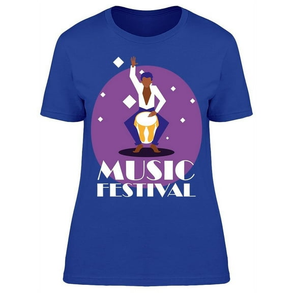 Music Festival. Man With Drum T-Shirt Women -Image by Shutterstock, Female Small