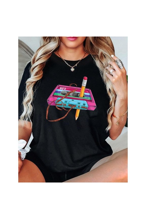 Music Festival Retro Style Recording Tape The Collision of 80s Music and Fashion Pattern Printed