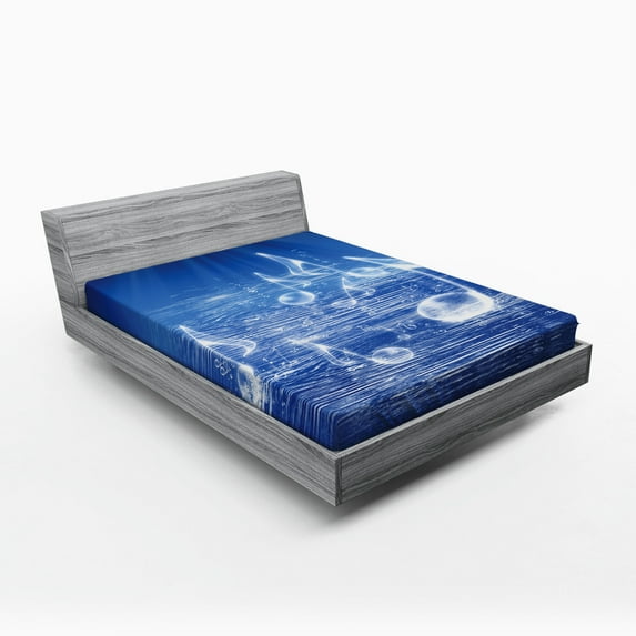 Music Fitted Sheet, Water with Musical Notes Bubbles Dancing Waves Fantasy Music More Than Real Theme, Soft Decorative Fabric Bedding, Full Size, Blue, by Ambesonne