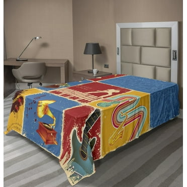 Ambesonne Retro Flat Sheet, Music Jazz Grunge Boho, TwinXL Size, Multicolor