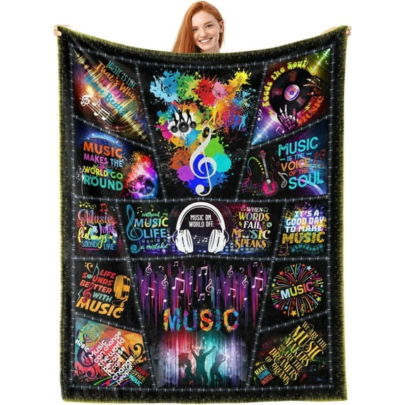 Music Gifts Blanket, Music Note Blanket, Gifts for Music Lover Music Decor Blankets, Soft Flannel Music Blanket for Couch Bed, Music Gifts for Men Women 60"x80"