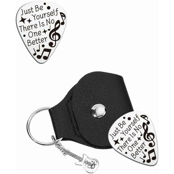 Music Gifts for Guitarist Stainless Steel Guitar Picks Keychain Leather Holder Encouragement Note Pick Personalized Musical Note Plectrum for Musician Lover Birthday Christmas Gifts