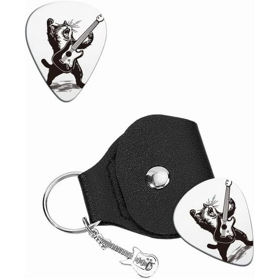 Music Gifts for Guitarist Stainless Steel Guitar Picks Keychain Leather Holder Kitten Pick Personalized Plectrum Cat Shape Accessories DIY
