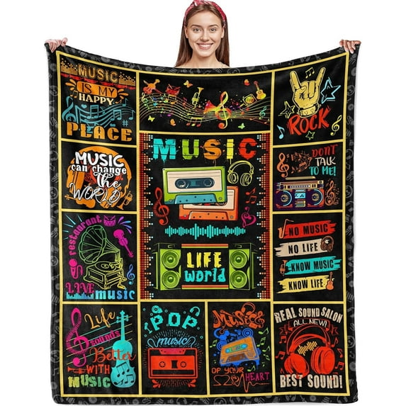 Music Gifts for Women Girls Men Blanket Ultra Soft Flannel Music Throw Blanket Music Lovers Gifts Blankets for Kids Aults 50"X40"
