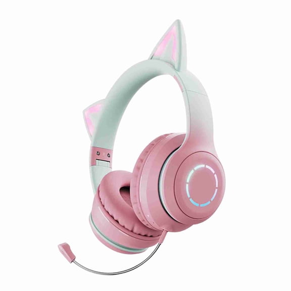Music Glowing Cat Ear Headphones Foldable Over Ear Gaming Headset With Colorful Lights Wireless Earphone With Detachable Microphone 3.5mm Wired Music Headphone Foldable Adjustable