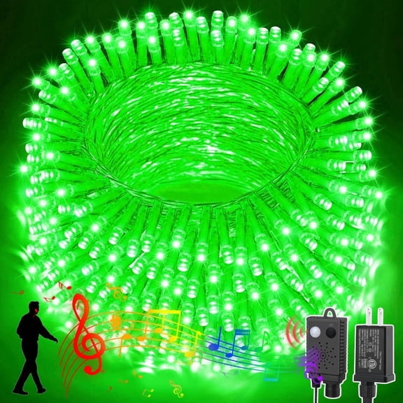 Music Gre en String Lights with Motion Sensor Controller, 100 LED Christmas Decoration Light, Flashing Waterproof for Indoor Outdoor Christmas Tree Party Yard