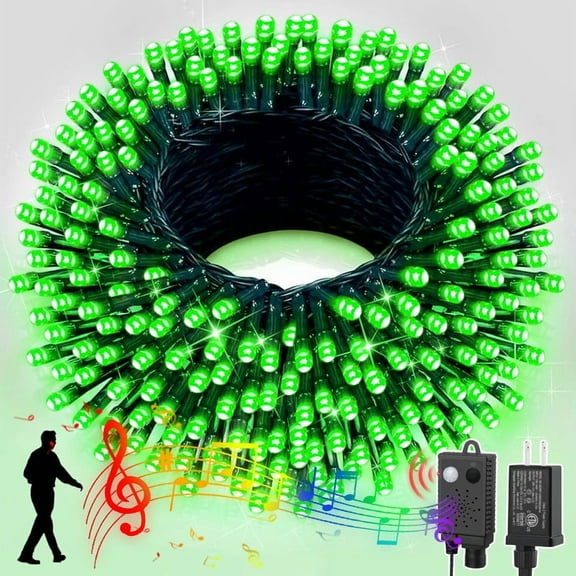 Music Green String Lights with Motion Sensor Controller, 100 LED Christmas Decoration Light, Flashing Waterproof for Indoor Outdoor Christmas Tree Party Yard