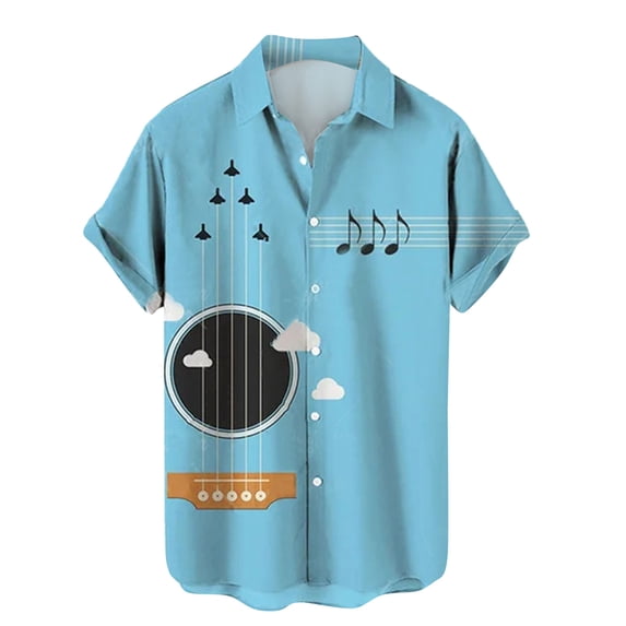 Music Guitar 3D Printed Shirts For Men Rock Hip Hop Tops Summer Male Short Sleeve Beach Shirt Camisa Loose Casual Lapel Tops