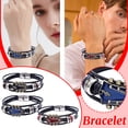 thumbnail image 1 of Music Guitar Bracelet for Men Women, Patriotic American Flag Color Leather Wristband with Enamel Stainless Steel Buckle, Adjustable Braided Leather Strap Rock Music Gift (1pc), 1 of 7